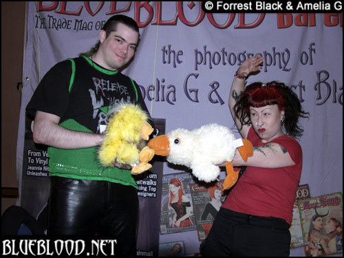 Forrest Black and Lunabella with ducks at some convention in Vegas
